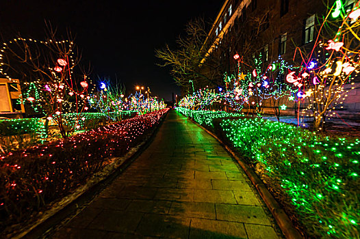 节日里的中国长春城区夜景