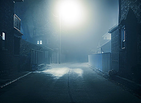 神秘,雾状,夜晚,风景,小,城市街道,照亮,路灯,多伦多,加拿大,北美