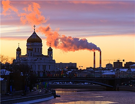 冬天,风景,耶稣,大教堂,莫斯科