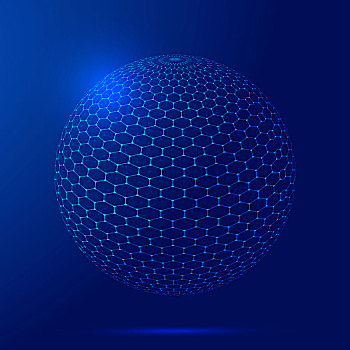 点线连接六边形构图三维球体,分子比喻,科学技术的概念