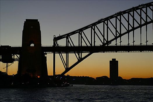 一半,海港大桥,晚上,亮光,悉尼,澳大利亚