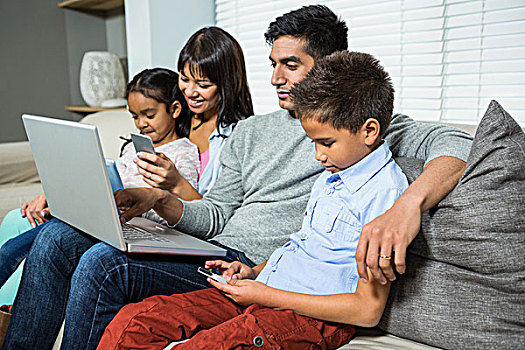 家庭,坐,沙发,科技