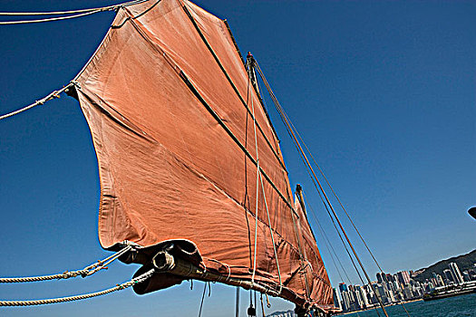中国帆船,维多利亚港,铜锣湾,天际线,背景