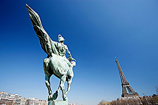 法国,巴黎,巴黎七区,埃菲尔铁塔,雕塑,前景