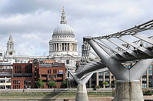 千禧桥,大教堂,后面,伦敦,英格兰,英国,欧洲
