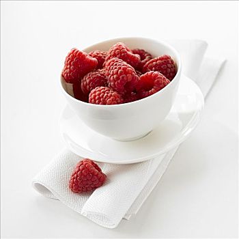 新鲜,树莓,碗,餐巾