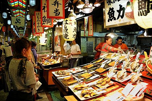 鱼肉,海鲜,食品市场,京都,日本,亚洲