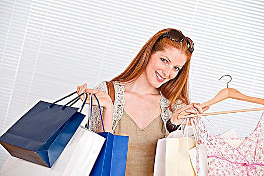 时尚,购物,高兴,女人,包,销售,连衣裙