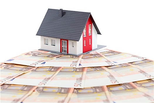 房屋模型,欧元,钞票,上方,白色背景