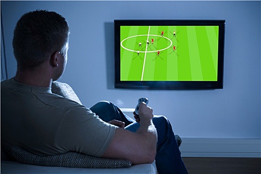 男人,看,足球赛,电视,在家