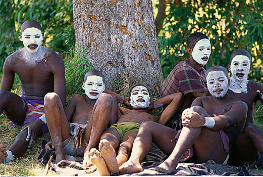 青少年,涂绘,脸,树下,南非