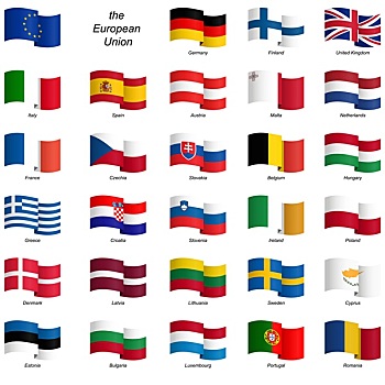 收集,国家,旗帜,欧盟