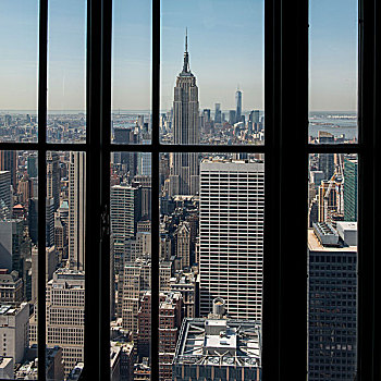 城市,上面,石头,眺望台,曼哈顿中城,纽约,美国
