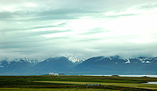 山,房子,水,冰岛,风景