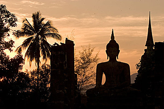 泰国,佛像,日落