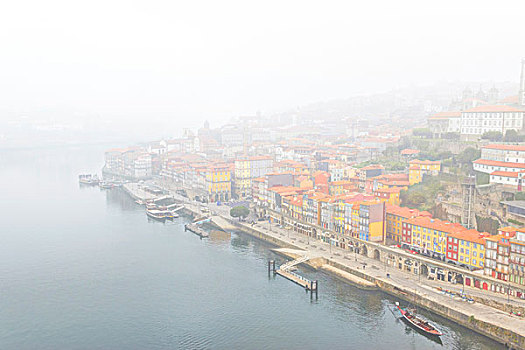 风景,海岸线,杜罗河,欧洲,河,港口,正面,地区,雾状,白天,波尔图,葡萄牙