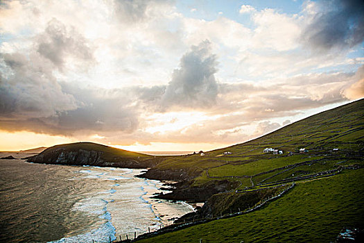 悬崖,日落,爱尔兰