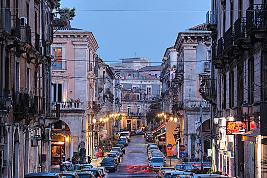 老城,街道,老,房子,建筑,黄昏,俯视,西西里,意大利,欧洲