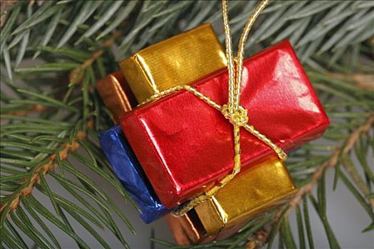 圣诞装饰,巧克力块,彩色,箔,圣诞树