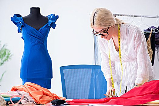 女人,裁缝,工作,新,连衣裙,造型