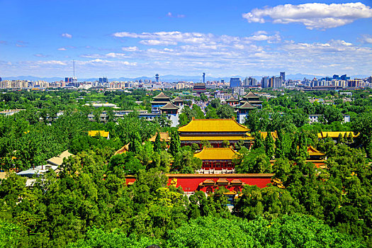 景山公园中轴线上的寿皇殿与北京奥运村