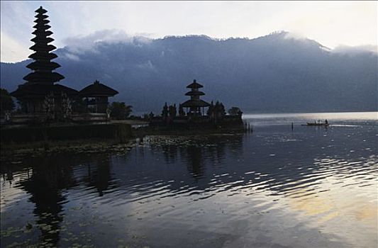 印度尼西亚,巴厘岛,纯,普拉布拉坦寺,布拉坦湖,庙宇,湖,山,背景