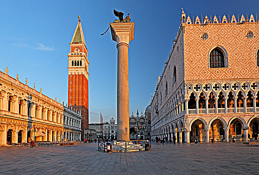 宫殿,钟楼,清晨,威尼斯,意大利,欧洲