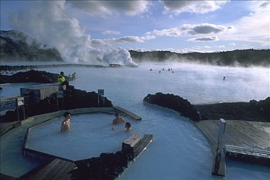冰岛,半岛,蓝色泻湖,游泳者