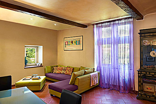 意大利,设计师,沙发,土耳其,绿色,紫色,赤陶,地砖,帘