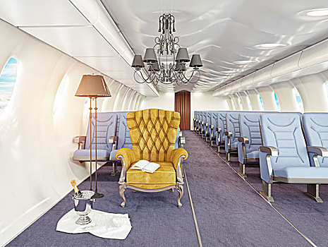奢华,扶手椅,飞机,机舱,创意,概念
