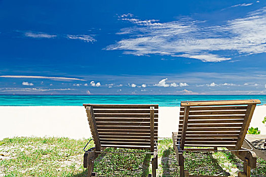 沙滩椅,放松,风景,海洋,漂亮,天空
