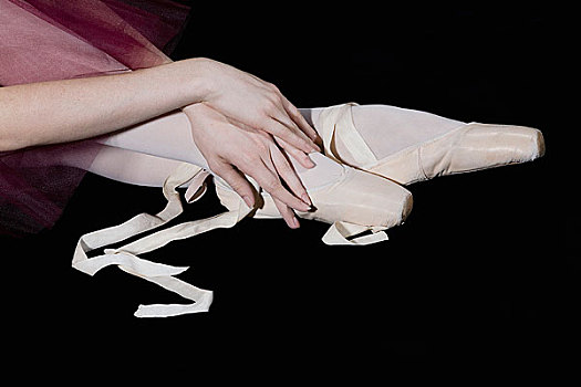 芭蕾舞者,手,姿势,雅致,脚,解开,芭蕾舞鞋