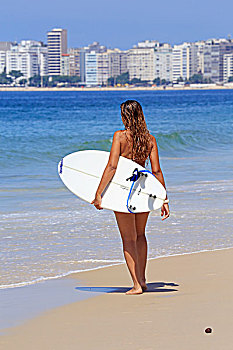 南美,巴西,里约热内卢,伊帕内玛,美女,冲浪板,科巴卡巴纳海滩