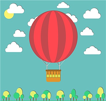 热气球,空中,小,树