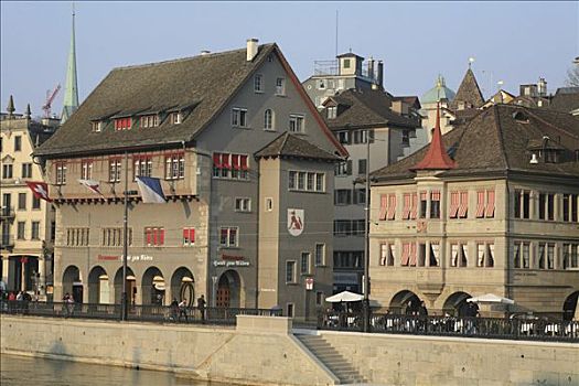 林马特河,河岸,行会,房子,苏黎世,瑞士