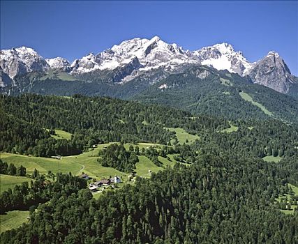 靠近,加米施帕藤基兴,山,阿尔卑斯峰,楚格峰,陆地,韦尔登费尔斯,上巴伐利亚,德国,欧洲
