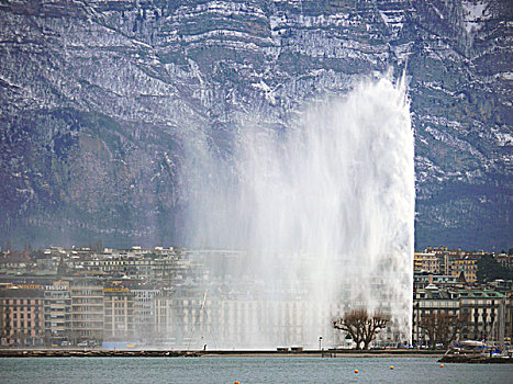 日内瓦湖,喷泉,瑞士