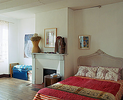 客房,传统,法国,床,遮盖,老式,被子