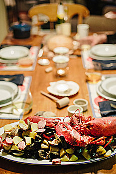 桌子,食物,海鲜食品,龙虾,蛤