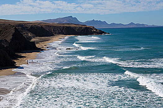 风景,海岸线,悬崖,海洋,富埃特文图拉岛,西班牙