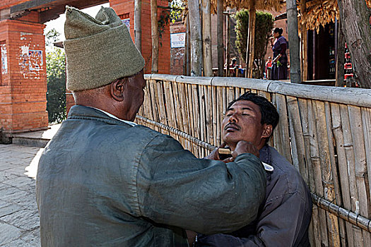 男人,剃,理发师,尼泊尔,亚洲