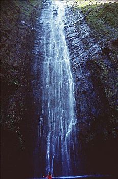 夏威夷,特写,瀑布,层叠,陡峭,悬崖
