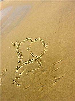 心形,箭头,文字,喜爱,书写,沙滩,海滩