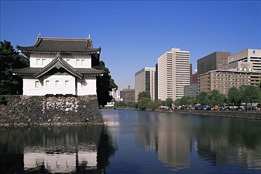 日本,本州,东京,皇宫,护城河,商务,区域,天际线