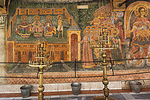 保加利亚,中心,山,寺院,16世纪,壁画,涂绘,祈愿用具,蜡烛