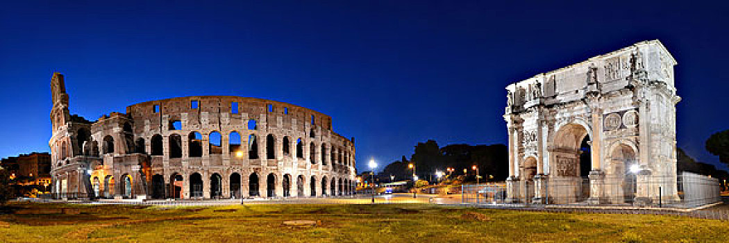 罗马角斗场,君士坦丁凯旋门,夜晚,罗马,意大利