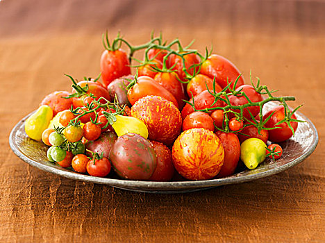 品种,新鲜,洗,纯种西红柿,大,盘子