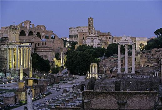 左边,右边,大教堂,罗马角斗场,庙宇,三个,柱子,寺庙,提图斯拱门,古罗马广场,罗马,意大利