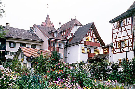 花坛,正面,中世纪,房子,瑞士