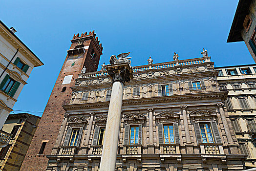 威尼斯,柱子,狮子,石狮,圣马科,邸宅,广场,维罗纳,威尼托,意大利,欧洲